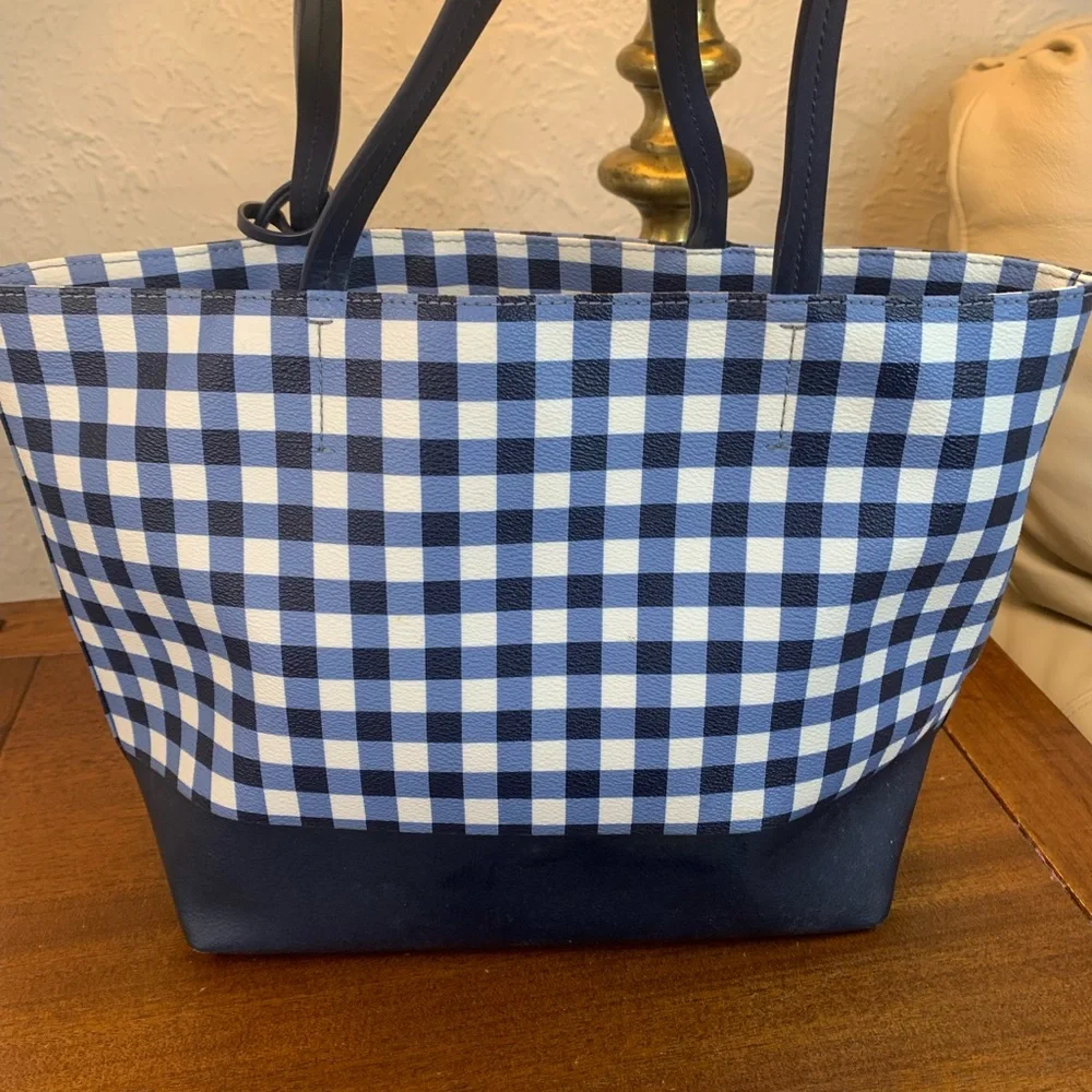 kate spade Blue Gingham Leather Trim Tote